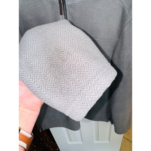 London Fog 2XL Grey Herringbone Fleece Pullover Jacket Half-Zip Sherpa Lining - Picture 7 of 8
